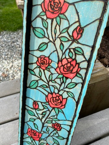 Wooden Wall art, Stained-Glass Rose design