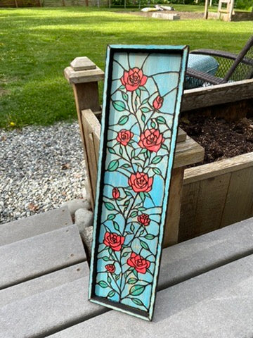 Wooden Wall art, Stained-Glass Rose design